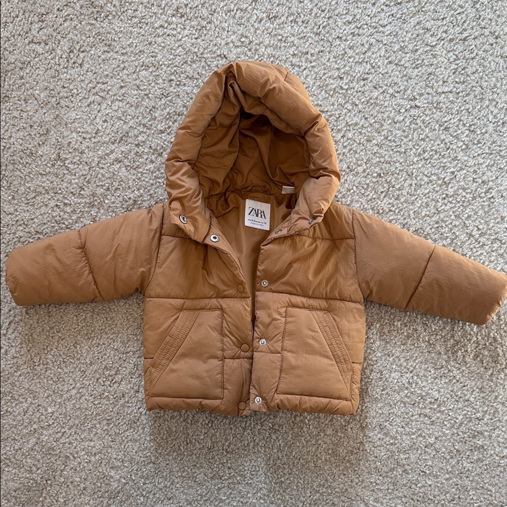 Zara Kids Brown Hooded Puffer Coat